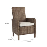 Benzara Handwoven Wicker Frame Fabric Upholstered Armchair,Set of 2,Beige and Brown BM213315 Beige and Brown Aluminum, Wicker, Fabric BM213315