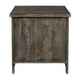 Benzara Wooden End Table with Wire Mesh Cabinet and Adjustable Shelf, Brown BM213316 Brown Veneer, Solid Wood, Engineered Wood and Metal BM213316