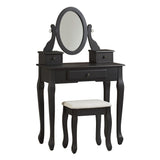 Benzara Contemporary Style Wooden Vanity Set with Cabriole Legs, Black BM213322 Black Wood, Mirror, Metal, and Fabric BM213322