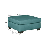 Benzara Square Fabric Upholstered Oversized Accent Ottoman with Block Legs, Blue BM213324 Blue Solid Wood and Fabric BM213324