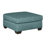 Benzara Square Fabric Upholstered Oversized Accent Ottoman with Block Legs, Blue BM213324 Blue Solid Wood and Fabric BM213324