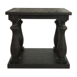 Benzara Plank Style Wooden End Table with Turned Legs and Open Bottom Shelf, Black BM213331 Black Veneer, Engineered Wood, Solid Wood BM213331