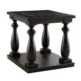Plank Style Wooden End Table with Turned Legs and Open Bottom Shelf, Black