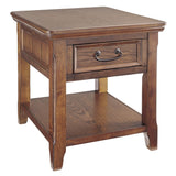 1 Drawer Wooden End Table with Chamfered Legs and Open Bottom Shelf, Brown