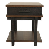 Benzara Textured Two Tone Wooden End Table with 1 Drawer, Brown BM213338 Brown Veneer, Engineered Wood, Solid Wood BM213338