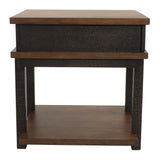 Benzara Textured Two Tone Wooden End Table with 1 Drawer, Brown BM213338 Brown Veneer, Engineered Wood, Solid Wood BM213338