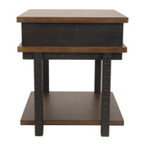 Benzara Textured Two Tone Wooden End Table with 1 Drawer, Brown BM213338 Brown Veneer, Engineered Wood, Solid Wood BM213338