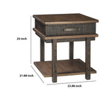 Benzara Textured Two Tone Wooden End Table with 1 Drawer, Brown BM213338 Brown Veneer, Engineered Wood, Solid Wood BM213338