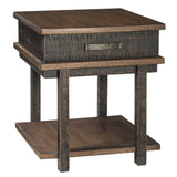 Benzara Textured Two Tone Wooden End Table with 1 Drawer, Brown BM213338 Brown Veneer, Engineered Wood, Solid Wood BM213338