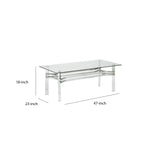 Benzara Rectangular Glass Top Cocktail Table with Straight Acrylic Legs, Clear and Chrome BM213340 Clear and Chrome Glass, Acrylic and Metal BM213340
