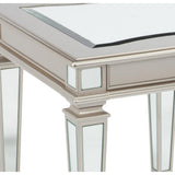 Benzara Wooden End Table with Mirror Top and Tapered Legs,Champagne Gold and Silver BM213353 Gold and Silver Solid Wood, Engineered Wood and Mirror BM213353