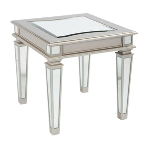 Benzara Wooden End Table with Mirror Top and Tapered Legs,Champagne Gold and Silver BM213353 Gold and Silver Solid Wood, Engineered Wood and Mirror BM213353