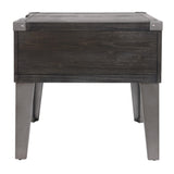 Benzara Rectangular Wooden End Table with 1 Drawer and Corner Metal Brackets, Gray BM213357 Gray Solid Wood, Engineered Wood, Metal and Veneer BM213357