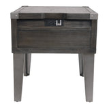 Benzara Rectangular Wooden End Table with 1 Drawer and Corner Metal Brackets, Gray BM213357 Gray Solid Wood, Engineered Wood, Metal and Veneer BM213357