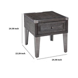 Benzara Rectangular Wooden End Table with 1 Drawer and Corner Metal Brackets, Gray BM213357 Gray Solid Wood, Engineered Wood, Metal and Veneer BM213357