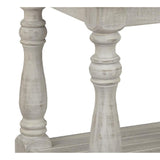 Benzara Plank Style End Table with Turned Legs and Open Shelf, White and Gray BM213361 Gray and White Veneer, Solid Wood, Engineered Wood BM213361