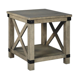 Benzara Farmhouse Style End Table with X Shaped Sides and Open Bottom Shelf, Gray BM213373 Gray Veneer, Solid Wood, Engineered Wood BM213373