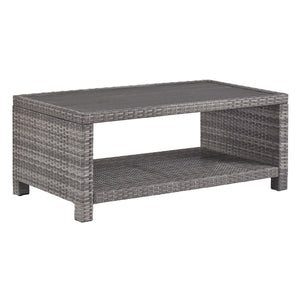 Benzara Wicker Woven Aluminum Frame Cocktail Table with Open Shelf, Gray BM213374 Gray Metal and Wicker BM213374