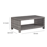 Benzara Wicker Woven Aluminum Frame Cocktail Table with Open Shelf, Gray BM213374 Gray Metal and Wicker BM213374