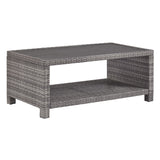 Wicker Woven Aluminum Frame Cocktail Table with Open Shelf, Gray