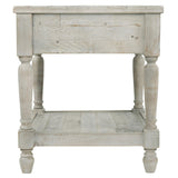 Benzara Plank Style End Table with 1 Drawer and Open Bottom Shelf, Washed White BM213375 White Solid Wood BM213375