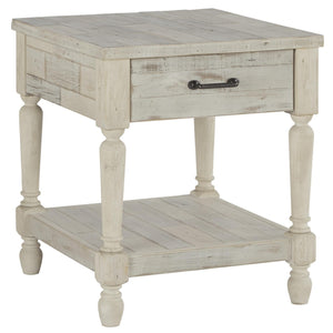 Benzara Plank Style End Table with 1 Drawer and Open Bottom Shelf, Washed White BM213375 White Solid Wood BM213375