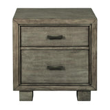 Benzara Modern Style Wooden Two Drawer Setup Nightstand with Block Legs, Gray BM213376 Gray Wood, Metal BM213376