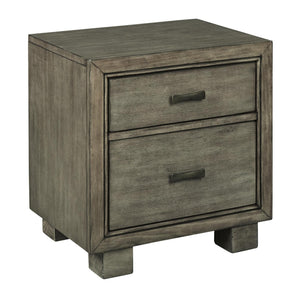 Benzara Modern Style Wooden Two Drawer Setup Nightstand with Block Legs, Gray BM213376 Gray Wood, Metal BM213376