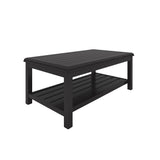 Plank Style Rectangular Metal Cocktail Table with Open Shelf, Black