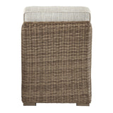 Benzara Handwoven Wicker Frame Fabric Upholstered Armless Chair, Beige and Brown BM213380 Beige and Brown Aluminum, Wicker, Fabric BM213380