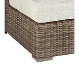 Benzara Handwoven Wicker Frame Fabric Upholstered Armless Chair, Beige and Brown BM213380 Beige and Brown Aluminum, Wicker, Fabric BM213380