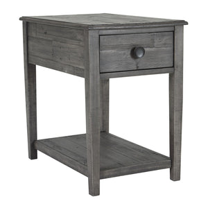 Benzara Farmhouse Style Wooden End Table with 1 Drawer and Open Bottom Shelf, Gray BM213391 Gray Solid Wood BM213391