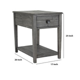 Benzara Farmhouse Style Wooden End Table with 1 Drawer and Open Bottom Shelf, Gray BM213391 Gray Solid Wood BM213391