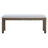 Benzara Nailhead Trim Wooden Dining Bench with Fabric Upholstery, Brown and Gray BM213393 Brown and Gray Wood, Fabric BM213393