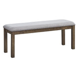 Benzara Nailhead Trim Wooden Dining Bench with Fabric Upholstery, Brown and Gray BM213393 Brown and Gray Wood, Fabric BM213393