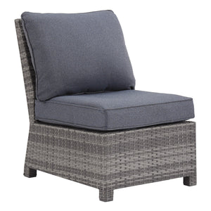 Benzara Handwoven Wicker Frame Fabric Upholstered Armless Chair, Gray BM213394 Gray Aluminum, Wicker, Fabric BM213394