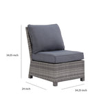 Benzara Handwoven Wicker Frame Fabric Upholstered Armless Chair, Gray BM213394 Gray Aluminum, Wicker, Fabric BM213394
