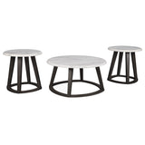 Benzara Faux Marble Table Set with 1 Coffee Table and 2 End Tables, White and Black BM213405 White and Black Engineered Wood, Veneer and Faux Marble BM213405