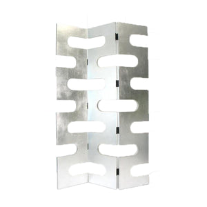 Benzara 3 Panel Wooden Screen with Obround Shaped Cut Outs, Silver BM213434 Silver Solid wood BM213434
