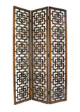 Benzara Wooden 3 Panel Screen with Interlocking Square Design, Brown BM213440 Brown Solid wood BM213440