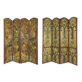 Benzara Wooden Double Sided 4 Panel Room Divider with Floral Motifs, Multicolor BM213446 Multicolor Wood and Faux Leather BM213446