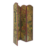 Benzara Wooden Double Sided 4 Panel Room Divider with Floral Motifs, Multicolor BM213446 Multicolor Wood and Faux Leather BM213446