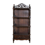 Benzara Wooden Bookcase Shelf with Carved Details and Filigree Accents, Brown BM213452 Brown Wood BM213452