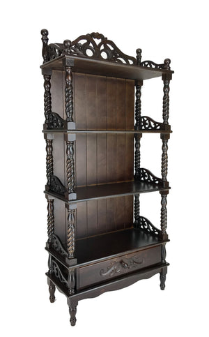 Benzara Wooden Bookcase Shelf with Carved Details and Filigree Accents, Brown BM213452 Brown Wood BM213452