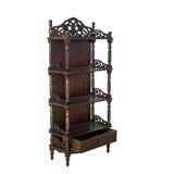 Benzara Wooden Bookcase Shelf with Carved Details and Filigree Accents, Brown BM213452 Brown Wood BM213452