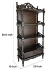 Benzara Wooden Bookcase Shelf with Carved Details and Filigree Accents, Brown BM213452 Brown Wood BM213452