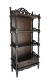 Wooden Bookcase Shelf with Carved Details and Filigree Accents, Brown