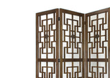 Benzara Wooden 3 Panel Room Divider with Intricate Square Design, Brown BM213454 Brown Wood BM213454