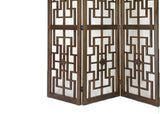 Benzara Wooden 3 Panel Room Divider with Intricate Square Design, Brown BM213454 Brown Wood BM213454