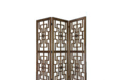 Benzara Wooden 3 Panel Room Divider with Intricate Square Design, Brown BM213454 Brown Wood BM213454